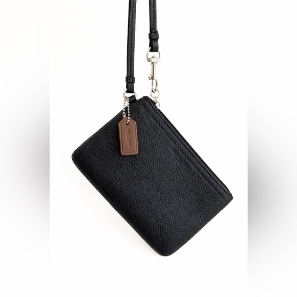Coach Handbags - Coach Pebble Leather Wristlet Pouch Black Silver Hardware New